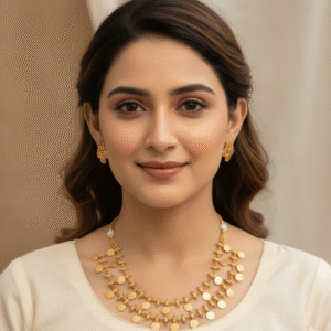 Temple Jewellery 2-Layer Coin Necklace Set with Matching Earrings for Women