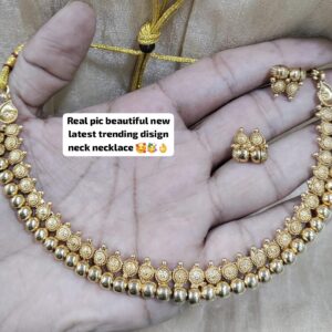 Traditional South Indian Style Gold Ball Choker Necklace and Earring Set - Matte Finish Festive and Daily Wear Jewelry