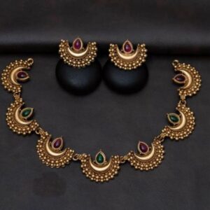 Trending Chandra Har Choker Necklace Set with Multi-Color Stones