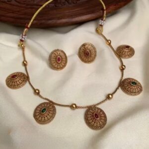 Latest Round Motif Design Necklace with Multi-Color Stones and Matching Stud Earrings