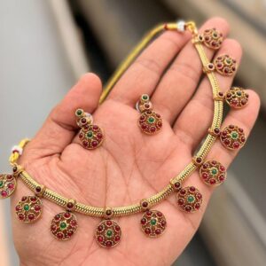 Latest Design Choker with Ruby and Green Stones for Women