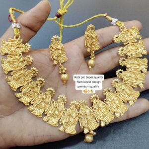 Traditional Radha Krishna Design Choker Necklace Set - Latest Antique Finish Temple Jewelry with Earrings