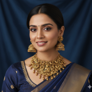 Traditional South Indian Matte Finish Temple Choker Necklace Set with Big Jhumka Earrings for Women