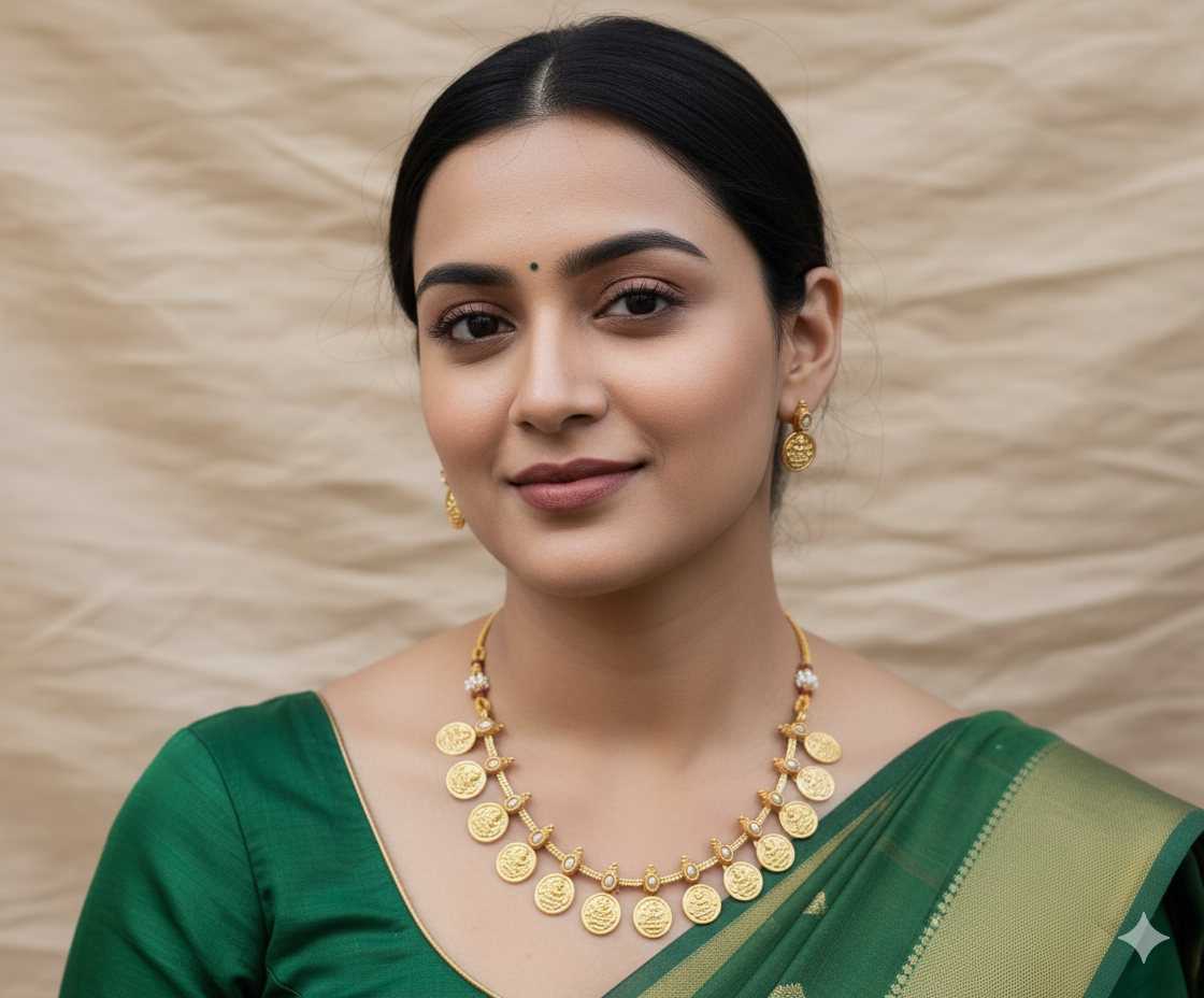 Delicate Gold Plated Kasu Mala Choker Necklace Set with Coin & Pearl Accents | Traditional Temple Jewelry