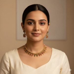 Antique Choker Necklace Set with Green & Ruby Kemp Stones and Matching Traditional Earrings for Women