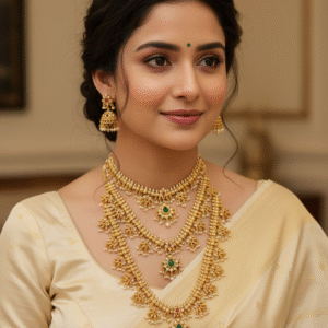 Guttapusalu Combo Semi Bridal Necklace With Earrings