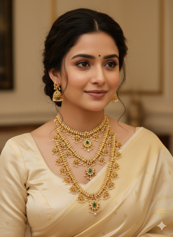 Guttapusalu Combo Semi Bridal Necklace With Earrings