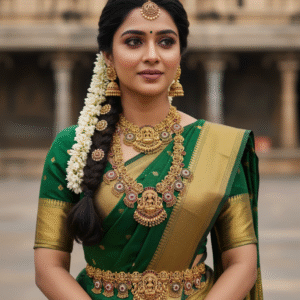 South Indian Temple Jewelry Set for Women - Lakshmi Design Haram, Choker, and Waist Belt (Ottiyanam) for Weddings & Festivals