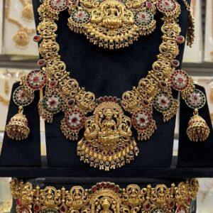 Semi Bridal Necklace, Haram, Vaddanam Belt with Goddess Lakshmi Motif – Wedding & Festival Wear