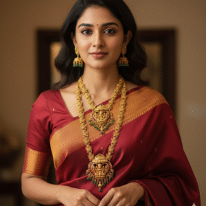 Traditional Goddess Lakshmi Choker and Long Haram Necklace with Jhumka Earrings