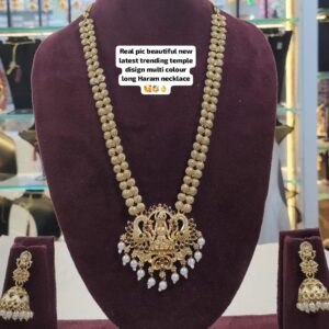 Traditional Temple Design Long Haram Necklace Set for Women