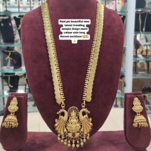 Trending Temple Coin Haram with Lakshmi Pendant & Multi-Color Stones