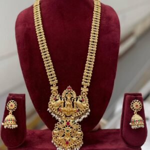Temple Jewellery Long Haram Set with Double Pendant & Matching Earrings
