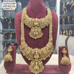 Heavy Golden Pearl Temple Jewelry Combo Set