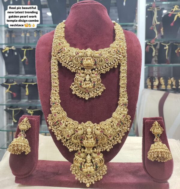 Heavy Golden Pearl Temple Jewelry Combo Set