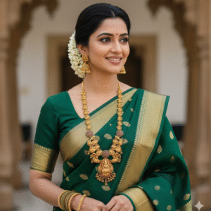 Antique Gold Plated Long Haram Necklace with Ruby Stones | South Indian Wedding & Festive Wear