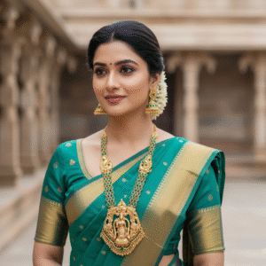 South Indian Temple Long Haram Necklace with Goddess Lakshmi Pendant for Women