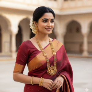 Traditional South Indian Temple Long Haram Necklace Set for Women