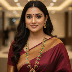 South Indian Temple Jewellery Green Meenakari Long Haram Necklace Set with Matching Earrings for Women