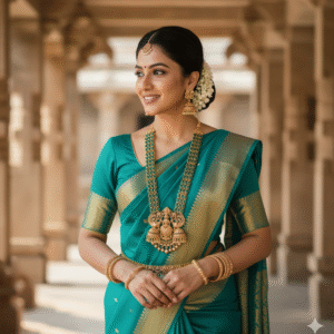 Temple Jewellery Long Haram with Ruby & Green Stones Necklace Set | Traditional Bridal & Festive Wear