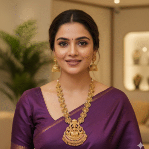 Traditional South Indian Temple Long Haram Necklace with Goddess Lakshmi Pendant