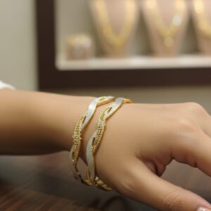 Elegant Two-Tone Twisted Design Bangles with Embellishments (Set of 2)