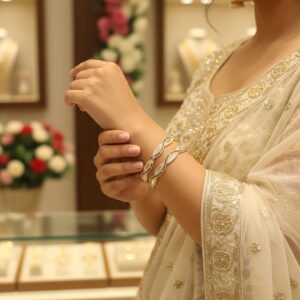 Sparkling Wavy Diamond-Cut Dual-Tone Bangles (Set of 2)