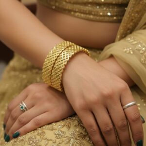 Classic Wide Gold-Tone Mesh Weave Kada Bangles (Set of 2)