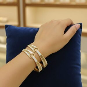 Contemporary Two-Tone Hook & Eye Kada Bangles with AD Stone Pave (Set of 2)