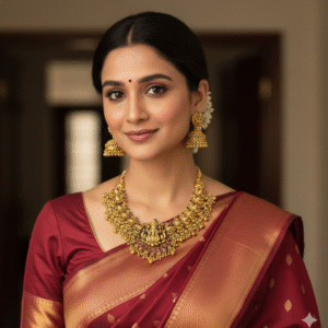 Grand Antique Temple Jewelry Short Necklace Set with Lakshmi Pendant and Jhumka Earrings