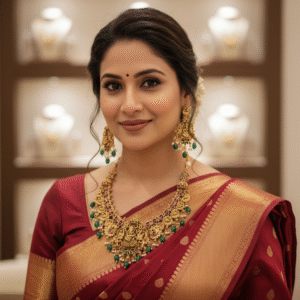 Grand Temple Jewelry Short Necklace Set with Lord Ganeshji Pendant, Emerald Green Beads & Matching Earrings