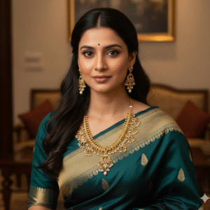 Traditional Guttapusalu Short Necklace Set with Dangling Pearl Drops and Matching Earrings