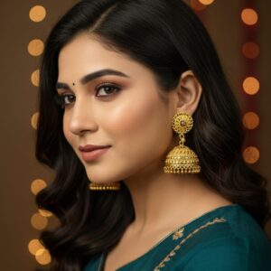 Festive Gold-Toned Carved Jhumka Earrings with Intricate Bell Design