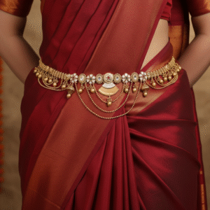 Traditional Matte Gold Finish Kamarbandh / Kamarpatta with Jhumka Drops | Saree Belt
