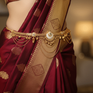 Traditional Gold Plated Kamarbandh / Kamarpatta with Green & White Stone Accents