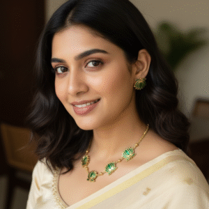 Contemporary Green Enamel Lotus Choker Necklace Set with Gold Plating and Matching Stud Earrings | Elegant Meenakari Floral Jewelry