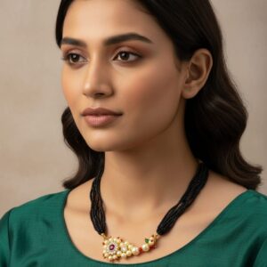 Daily Wear Gold-Plated Mangalsutra | Short Marathi Black Bead Necklace