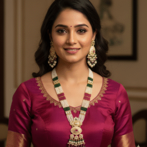 Elegant Rani Haar Pearl Necklace Set | South Indian Style Long Mala & Earrings