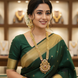 Gold Plated Long Haram Necklace Set with Earrings | Intricate Bridal Mogappu Pendant