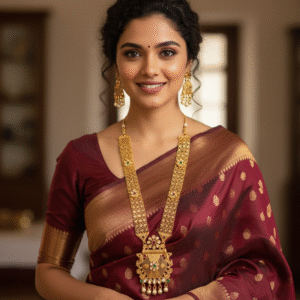 Royal Gold Plated Long Haram Necklace Set with Polki/Kundan Style Pendant | Traditional Bridal Jewelry with Green Stone Drops