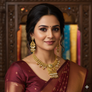 Antique Gold Finish Rajwadi Temple Choker Necklace Set with Jhumka Earrings