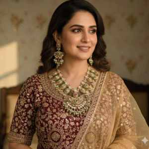 Grand Heritage-Style Kundan & Meenakari Rani Haar Necklace Set with Emeralds