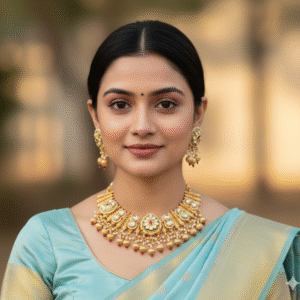 Rajwadi Pearl-Studded Kundan Choker Necklace Set with Jhumka Earrings