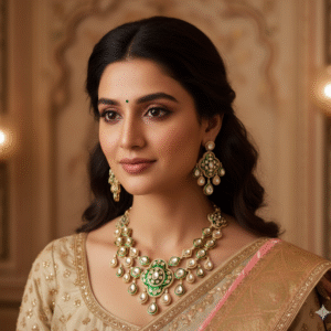 Regal Gold-Plated Polki & Green Enamel Choker Necklace Set with Pearl Drops