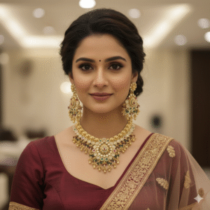 Grand Bridal Rajwadi Kundan Choker Necklace Set with Multi-Stone & Beaded Drops