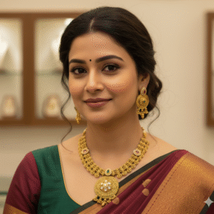 Traditional Antique Gold-Plated Ornate Pendant Choker Set with Multi-Stone & Studded Earrings