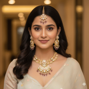 Pastel Pink & White Meenakari Rajwadi Choker Set with Maang Tikka