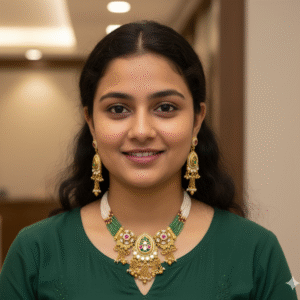 Green Beaded Rajwadi Kundan Choker Necklace Set with Pearl Drops