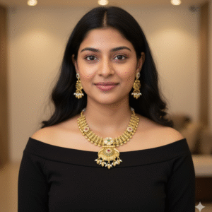 Traditional Gold-Plated Rajwadi Choker Necklace Set with Multi-Color Stones and Pearl Hangings