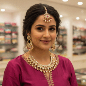 Stunning Kundan Polki Choker Necklace Set with Ruby Stones, Pearl Drops, and Matching Maang Tikka